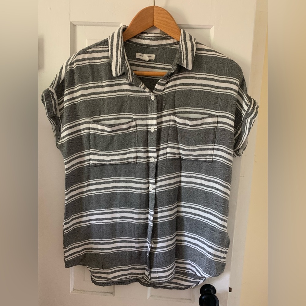 Beachlunchlounge Gray Striped Camp Shirt Sz M